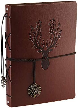 RECUTMS Photo Album Scrapbook Vintage Leather Cover 60 Pages Premium Black Paper Memory Book,Children Back to School Gifts,Wedding Anniversary Presents, Birthday Gifts,funny gifts for friends (Deer)