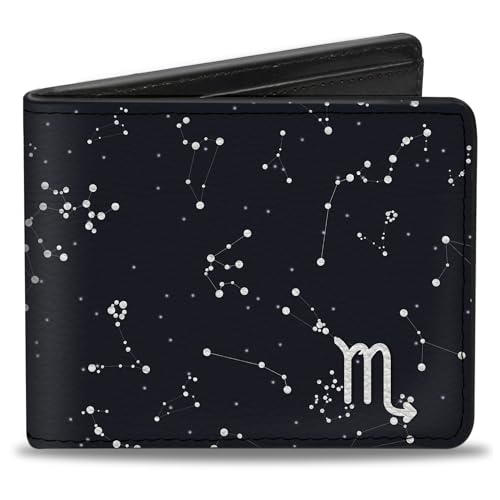 Buckle-Down Men's Wallet, Bifold, Zodiac Scorpio Symbol Constellations Black White, Vegan Leather, Multi, 4.0