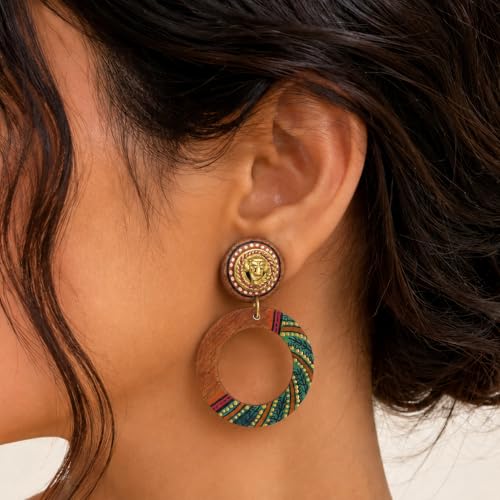 Image of Handcrafted Boho & Ethnic Earrings for Women - Wooden & Brass Statement Designs in Loop, Swing & Motif Styles