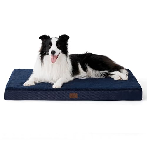BEDSURE orthopädisches Hundebett Grosse Hunde - 91x69x7.6cm Hundekissen flauschig Hundematte waschbar Hundematratze in Navyblau für große Hunde