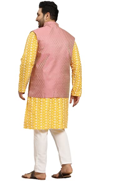 Image of SOJANYA (Since 1958, Men's Silk Blend Grey Kurta Pyjama & Silk Blend Jacket Combo