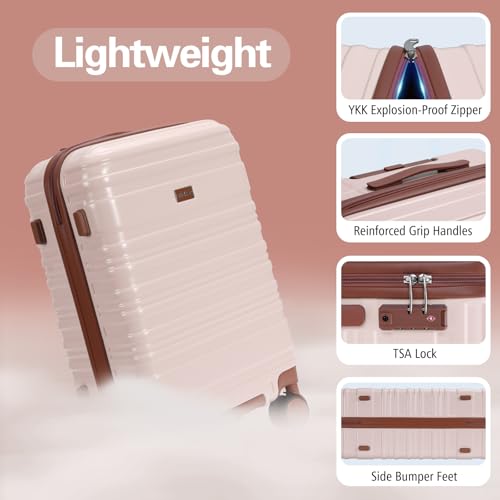 20 Inch Carry on Luggage 22x14x9 Airline Approved Pink PC Hardside Double Spinner Wheels Lightweight Suitcase TSA Lock Travel for Men and Women4