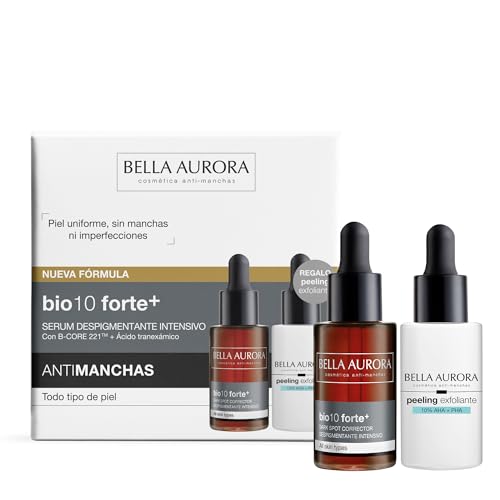 Bella Aurora I Pack Bio10 Forte+ Sérum Despigmentante Intensivo con B-Core 221™ y Ácido Tranexámico + Peeling Exfoliante 10% AHA + PHA | Rutina Antimanchas