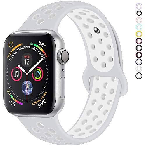 YOUKEX Compatible with Apple Watch Band 38mm 42mm 40mm 42mm Replacement for Apple Watch, Sport Band Fit Series 1 2 3 4 (04-Silver/White, 42mm/44mm M/L)