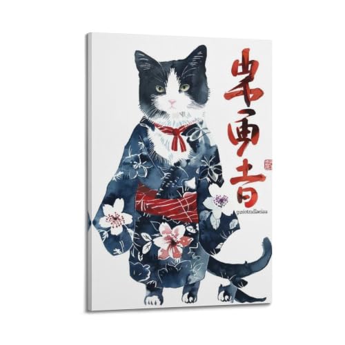 Poster Omedetou Kimono Tuxedo Cat deco murale vintage chambre et salon 60x90