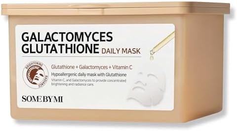 SOME BY MI Galactomyces Glutathione Daily Mask - 30 Sheets, 11.8Oz - Vitamin C Vegan Face Sheet Mask for Skin Brightening Routine - Skin Moisturizing and Glowing Care for Glass Skin - Korean Skin Care