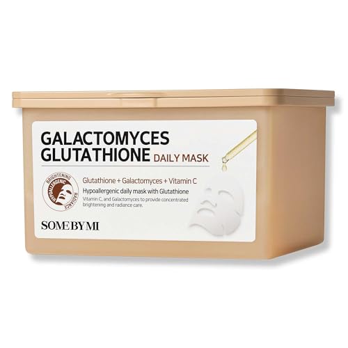 SOME BY MI Galactomyces Glutathione Daily Mask - 30 Sheets, 11.8Oz - Vitamin C Vegan Face Sheet Mask for Skin Brightening Routine - Skin Moisturizing and Glowing Care for Glass Skin - Korean SkinCare