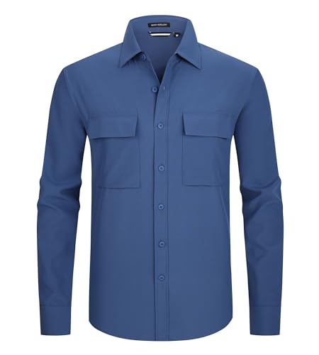Alex Vando Mens Button Down Shirts Two Pockets Long Sleeve Casual Dress Shirt for Men