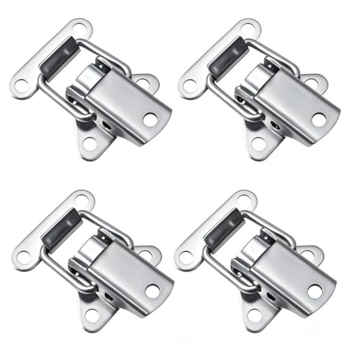 4PCS Stainless Steel Spring Loaded Toggle Latch Clasp Heavy-Duty Tension Closure Lever Clasp Catch Clamp Clip Hasp Catch Clamp Clip for Toolboxes Cabinets Drawers Suitcases Chests Cases