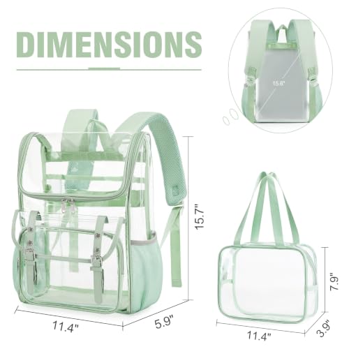 Image of DIGOBAY Clear Backpack with Lunch Bag, Leather Clear Bookbag Heavy Duty | Thick PVC Clear Backpack for Girls Women See Through Transparent Backpacks for Stadium Events College Travel Work, Green