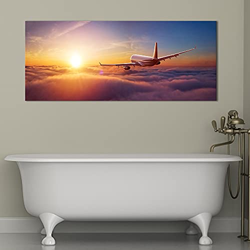 Canvbay CB2136 Airplane Wall Art Canvas Aircraft At Sunset Picture Painting Plane In The Sky Artwork Stretched And Framed thumb #1