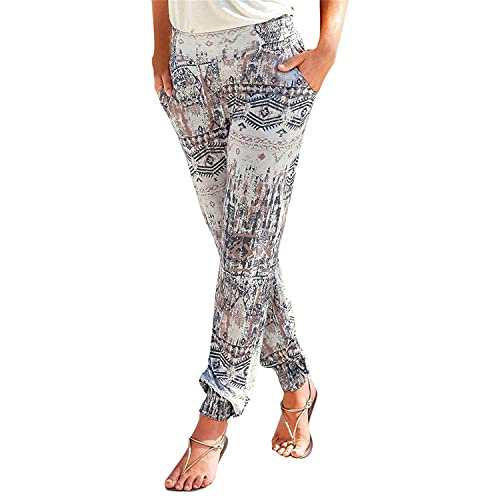 Mosestons Pantalones Estampados de Cintura Alta para Mujer Pantalones Harem Bohemios, Pantalones de Playa de Ocio Elegantes de Verano Pantalones de Yoga Pilates S-XXL Cover
