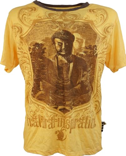 GURU SHOP Weed T-Shirt - Buddha Mangogelb, Herren, Baumwolle,...