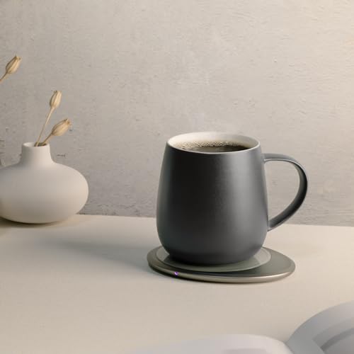 Image of Ui 3 Self-Heating Mug Set - Inkstone Black | 12 fl oz / 355 mL Ceramic Coffee & Tea Mug Set with Heating Pad