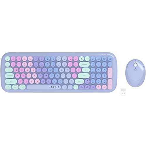 Wireless Keyboards and Mouse Combos, UBOTIE Colorful Gradient Rainbow Colored Retro Typewriter Flexible Keyboard, 2.4GHz Connection and Optical Mouse (Purple Rainbow)