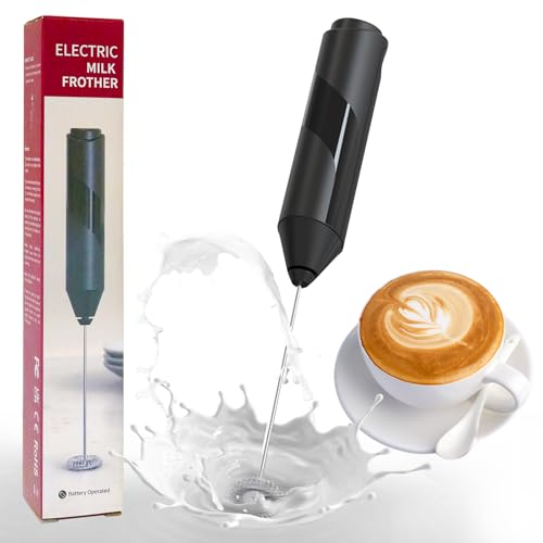 YARRAMATE Milk Frother Handheld Fast Battery Operated Electric Whisk with Food Grade Stainless Steel Stirrer Coffee Frother Maker for Lattes Cappuccino Matcha Hot Chocolate (Black)