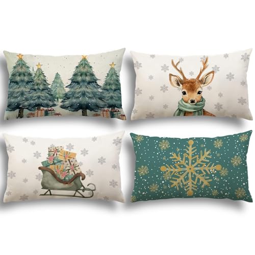 YCOLL Kissenbezug Weihnachten 40x60 4er Set Weihnachtsdeko innen...