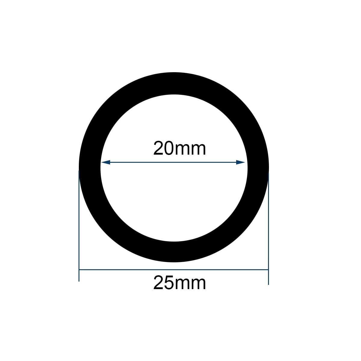 Tube en acier doux sans couture, tuyau de précision hydraulique, longueur 500 mm, diamètre extérieur 25 mm, diamètre intérieur 20 mm, dureté élevée