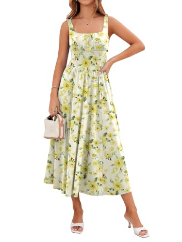 Image of YIOYOLA Womens Casual Summer Dress with Pockets | Sleeveless Square Neck Flowy A-Line Midi Sundress for Beach & Wedding Guest
