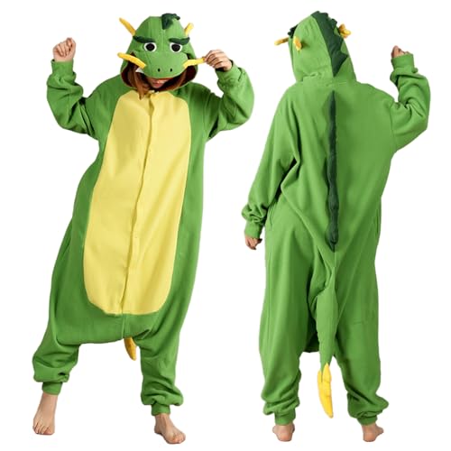 Oneshlee Drachen Kostüm Erwachsene, Faschingskostüme Damen Männer, Karneval Kostüm Damen Herren, Overall Pyjamatierkostüm Tier Kostüm Dino Nilpferd Ochse, Für Halloween Fasching Cosplay Party (XL)
