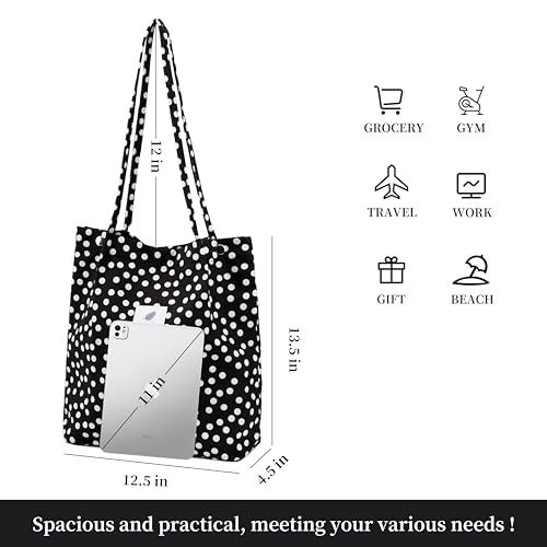 Corduroy Tote Bag Cute Tote Bags for Women Shoulder Bag with Inner Pocket for Work Beach Travel and Shopping Grocery