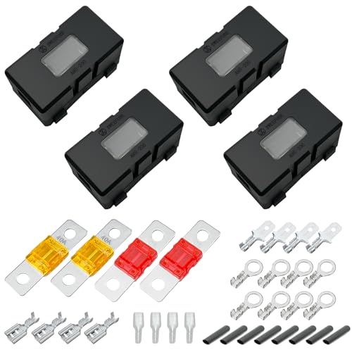 Irenwarl 4stk Midi Sicherungshalter Set, Auto Sicherungshalter, mit 40A, 50A Mega Sicherung, Terminal, Schrumpfrohr, Federeinsätze, Hülsen Mega Sicherungshalter, für Autos, Boot, LKW, Fahrzeuge