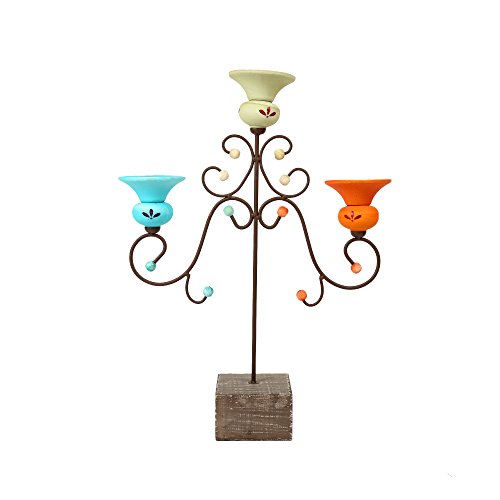 Image of CTG Beautiful Unique Vintage 3-Head Iron Taper Candle Holder, Multicolor, 17 inches