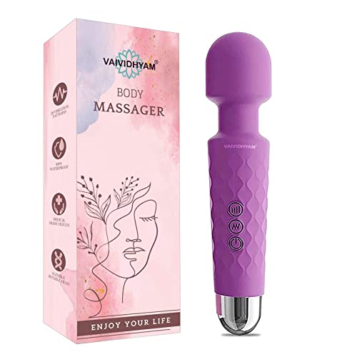 VAIVIDHYAM Personal Electric Body Massager 20+ Vibration Modes, 1-year Warranty, Rechargeable, Handheld, Cordless, Waterproof, for Women and Men, Flexible Head for Targeted Compression (Multi)
