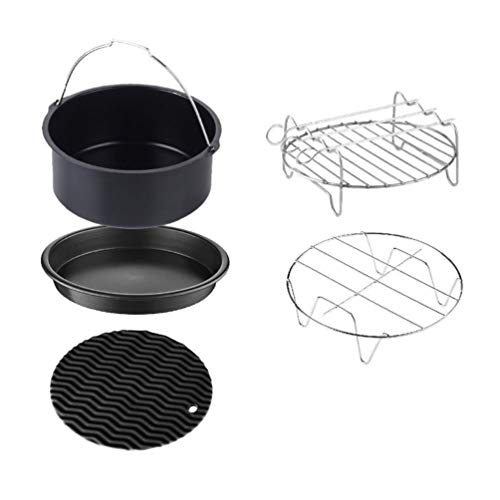 5 Stücke Fritteuse Zubehör Set Friteuse Heißluftfritteuse Pfanne Pizza Pan Grillrost Grill-Ständer Untersetzer für Princess Philips Tristar 7