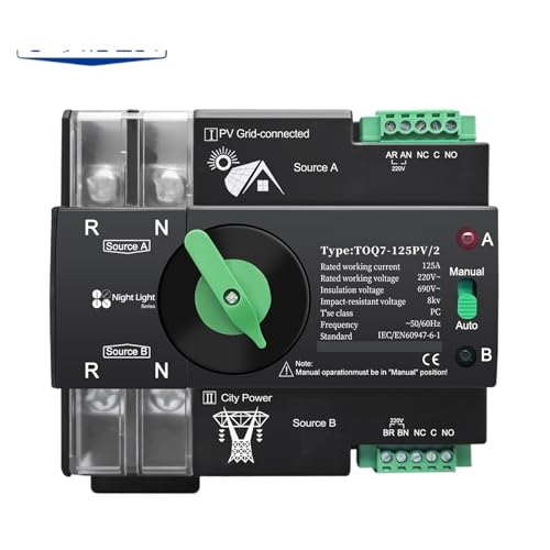 Commutateur de transfert automatique ATS 125A 2 pôles double alimentation pour rail DIN TOQ7