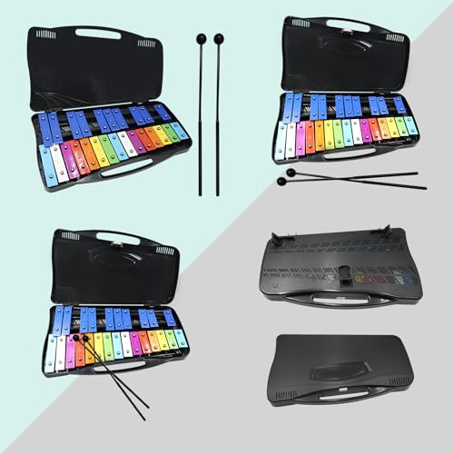 Image of Soulmate 25 Note Xylophone for kids Colorful Musical Toy Metal Keys,Professional Xylophone Glockenspiel Instrument with case and Two Safe Mallets for Beginners, Music Teaching, Gifts(Black)