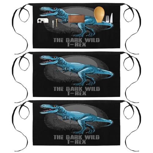 Demi-tablier pour cuisine et pâtisserie avec poches motif dinosaure lot de 3 pièces