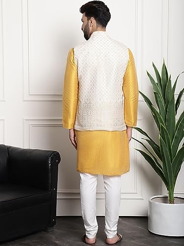 Image of SOJANYA (Since 1958 Men's Silk Blend Kurta and Pyjama with Nehru Jacket