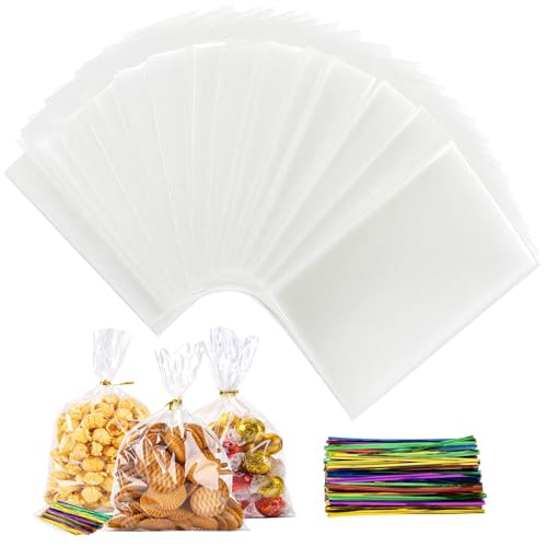 100 Stück Groß Cellophantüten 25x15 cm, Durchsichtige...