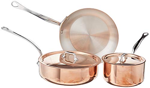 Mauviel Made In France M Heritage Copper M150S 5-Piece Cookware Set, Cast Stainless Steel Handles.