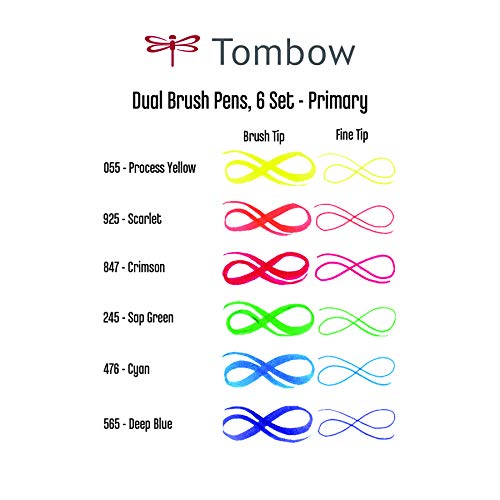 Image of Tombow Dual Brush Pen Set, 6-Pack, Primary Colors (56162)