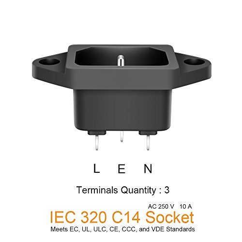 C14 Panel Mount Plug Adapter, 10 Pack AC Power Socket 250V 10A IEC 320 Terminal Connector Socket Black Screw Mount 3 Pins Inlet Power Plug Socket - Image 6
