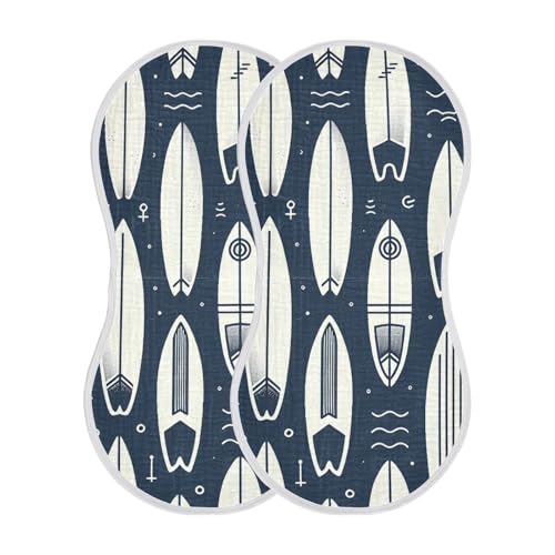 Muslin Burp Cloth for Baby 2PCS Surfboards Super Absorbent Burping Cloths, Bibs for Newborn Boys Girls