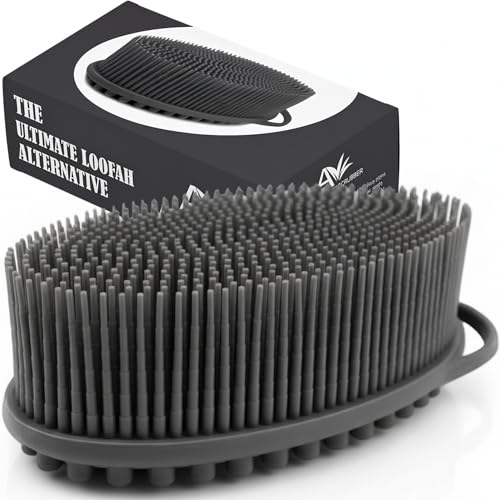Avilana Premium Silicone Body Scrubber - 8 Years Trusted Since 2017 - SGS Certified Food Grade Dual Sided Bath Brush, Quick-Dry Exfoliating Loofah Alternative, Massage Brush Sensitive Skin Women Men