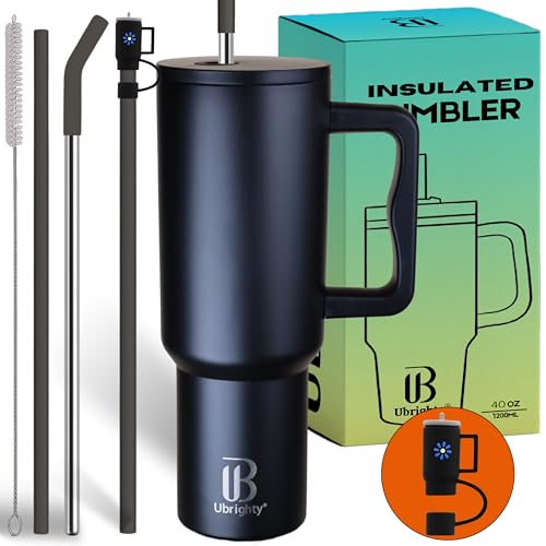 Ubrighty 1200ML Tumbler with Lid and Straw | One Ps Stainless Steel Water Tumbler Sipper Insulated Hot and Cold with Handle Leak Proof Cup Mug Cupholder for Gym Office Travelling (Black Natural)