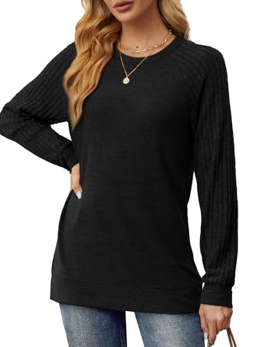 Image of Saloogoe Tunic Sweatshirts for Women Crewneck Lightweight Sweaters Raglan Long Sleeve Shirts Fall Fashion Tops 2026