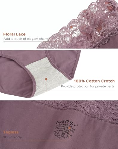 Image of INNERSY Women's Cotton Underwear Lace High Waisted Panties 5-Pack