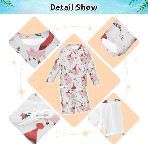 Pig Holly Leaves Boys Swimsuit Rash Guard Toddler Kids Long Sleeve Swim Shirt and Trunks Swimwear Set 3-10Y3