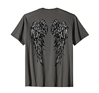 Dark angel wings t shirt design printed on back of angel wing tshirt. Short sleeve fashion angel wings t shirt. Lightweight, Classic fit, Double-needle sleeve and bottom hem