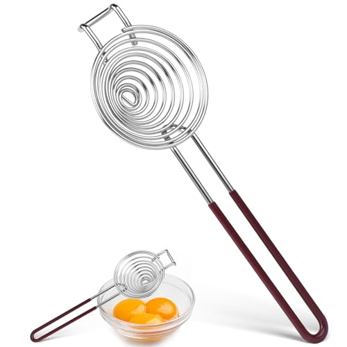 Egg Separator,Stainless Steel Egg Yolk White Separation Tool Long Handle Egg White Separator Kitchen Utility Gadget Cooking Baking Tools-Brown