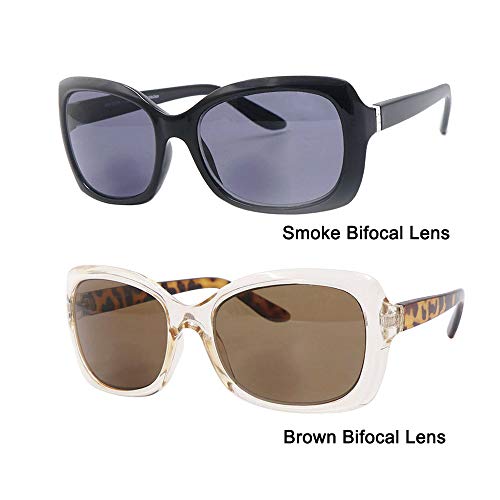 Hykaada 2 Pairs Bifocal Reading Sunglasses For Women Oversized Designer Ladies Sun Readers With Metal Deco #TOP4
