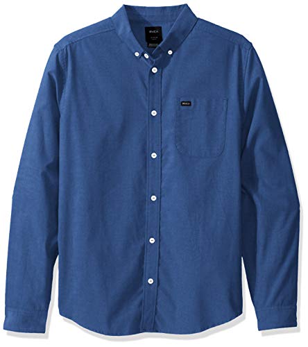 RVCA Men Thatll Do Stretch Long Sleeve Shirt Blue Large