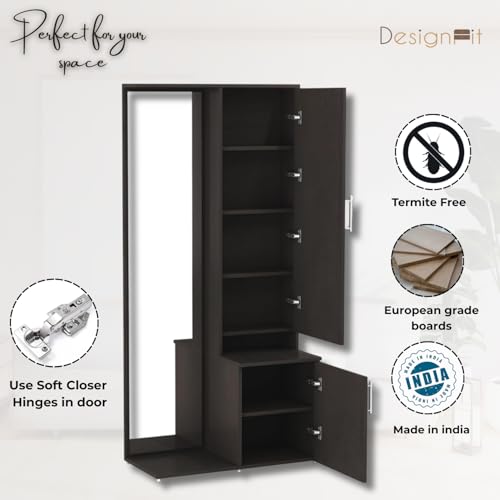 Image of DesignFit Engineered Wood Dressing Table with Storage Wooden Dressing Table with Mirror Vanity Table for Bedroom Home Living Room - Wenge Finish
