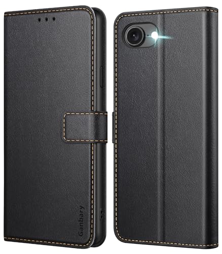 Ganbary Coque pour iPhone 16e / iPhone 17e, [Housse en Cuir PU Premium] [Etui à Rabat] [Pochette...