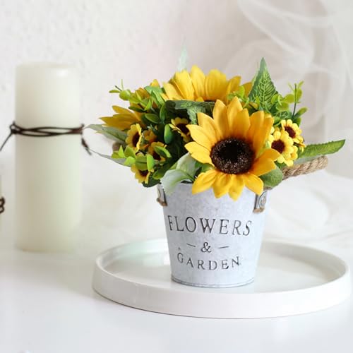 Plante Artificielle Décoration,Tournesol Plante Decorative Interieur Extérieure, Tournesols Fleurs Artificielles,Leurs Artificielles Avec Pot En Métal,Pour...